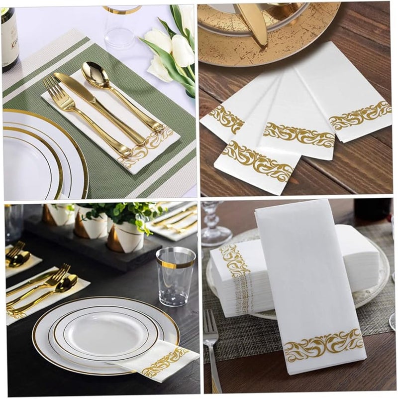 مناديل ورقية ذهبية قابلة للتخلص 25 قطعة لتزيين طاولات حفلات الزفاف والمطاعم والولائم - Image 4